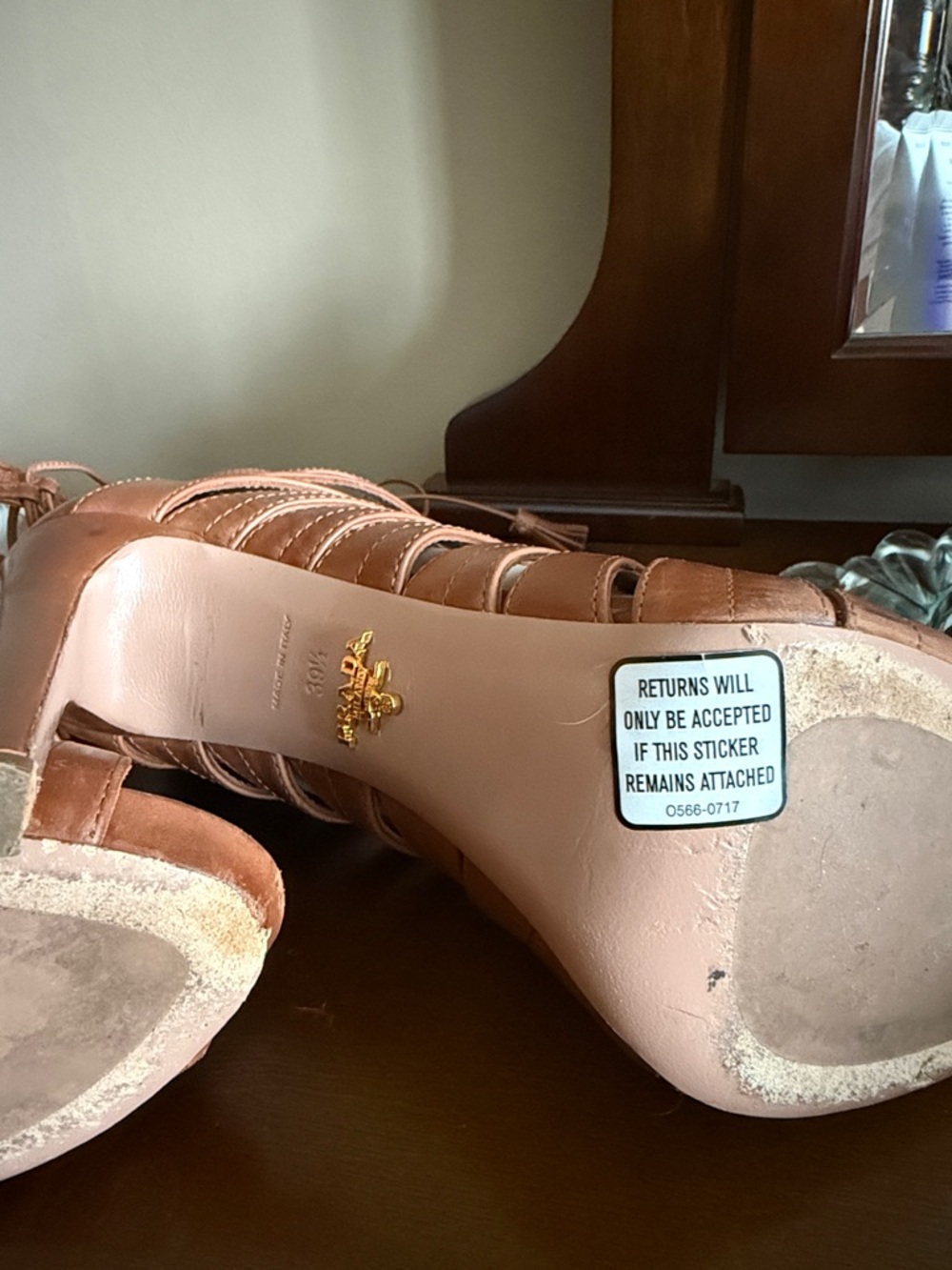 Prada Tan Brown Strappy Gladiator Lace-Up Heels - Picture 6 of 11